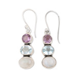 Multi-gemstone dangle earrings, 'Terrific Trio' - Multi-Gemstone and Sterling Silver Dangle Earrings