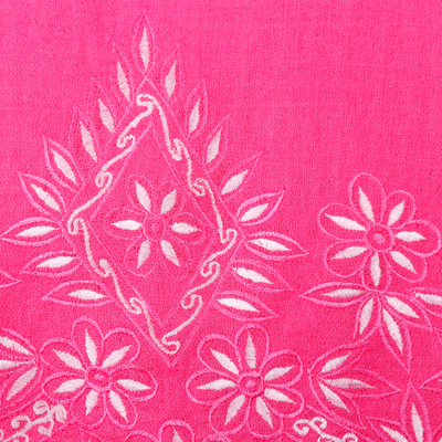 Wool and silk blend shawl, 'Floral Charisma' - Floral Embroidered Fuchsia Wool and Silk Blend Shawl