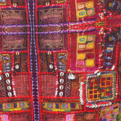 Wool and silk blend shawl, 'Creative Sensations' - Printed Wool and Silk Blend Shawl in Multicolor Palette