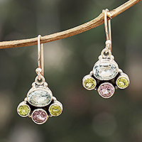 Multi-gemstone dangle earrings, 'Gem Glory' - Polished Multi-Gemstone Dangle Earrings Totaling Five Carats