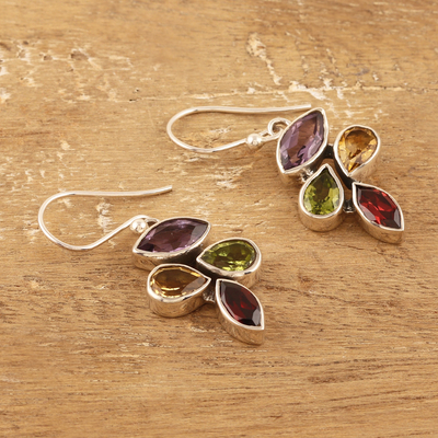 Multi-gemstone dangle earrings, 'Spring Explosion' - 6.5-Carat Multi-Gemstone Sterling Silver Dangle Earrings
