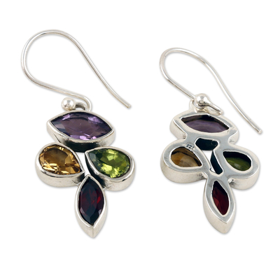 Multi-gemstone dangle earrings, 'Spring Explosion' - 6.5-Carat Multi-Gemstone Sterling Silver Dangle Earrings