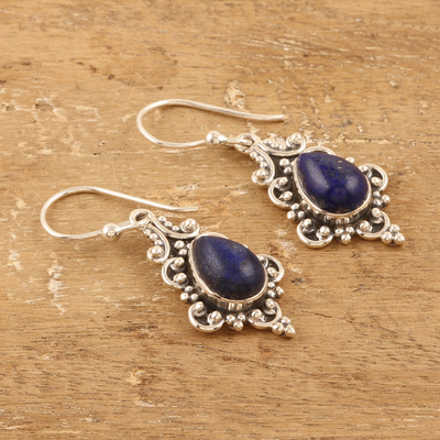 Lapis lazuli dangle earrings, 'Royal Core' - Baroque-Inspired Dangle Earrings with Lapis Lazuli Stones