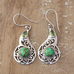 Peridot dangle earrings, 'Lagoon Harmony' - Faceted Peridot and Composite Turquoise Dangle Earrings