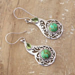Peridot dangle earrings, 'Lagoon Harmony' - Faceted Peridot and Composite Turquoise Dangle Earrings