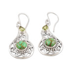 Peridot dangle earrings, 'Lagoon Harmony' - Faceted Peridot and Composite Turquoise Dangle Earrings