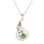 Peridot pendant necklace, 'Lagoon Harmony' - Faceted Peridot and Composite Turquoise Pendant Necklace