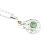 Peridot pendant necklace, 'Lagoon Harmony' - Faceted Peridot and Composite Turquoise Pendant Necklace