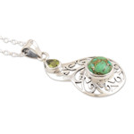 Peridot pendant necklace, 'Lagoon Harmony' - Faceted Peridot and Composite Turquoise Pendant Necklace