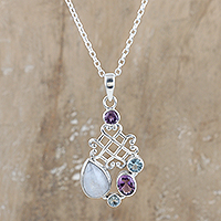 Collar colgante de piedras preciosas múltiples, 'Blue Realm' - Collar colgante de plata de ley con múltiples piedras preciosas