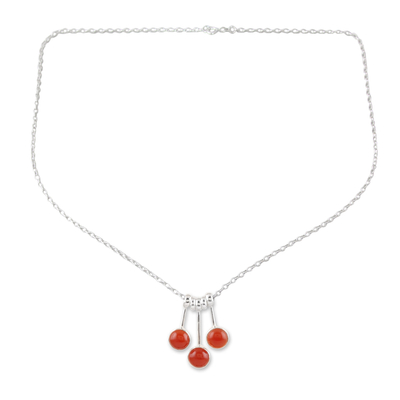 Karneol-Anhänger-Halskette, „Fiery Dangle“ – Moderne Anhänger-Halskette aus Sterlingsilber mit Karneol-Edelsteinen