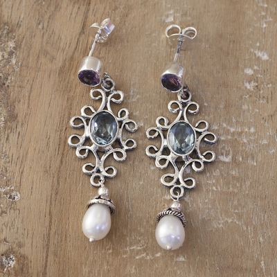Multi-gemstone dangle earrings, 'Loyal Vines' - Traditional Polished 4-Carat Multi-Gemstone Dangle Earrings