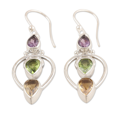 Multi-gemstone dangle earrings, 'Fantasy Fusion' - 4-Carat Multi-Gemstone Dangle Earrings in a Polished Finish
