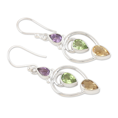 Multi-gemstone dangle earrings, 'Fantasy Fusion' - 4-Carat Multi-Gemstone Dangle Earrings in a Polished Finish