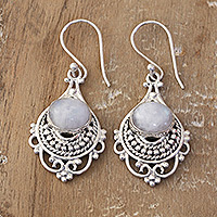 Rainbow moonstone dangle earrings, 'Celestial Joy' - Traditional Dangle Earrings with Rainbow Moonstone Gems