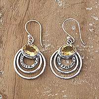 Citrine dangle earrings, 'Optimistic Orbits' - Modern Polished Dangle Earrings with 3-Carat Citrine Gems