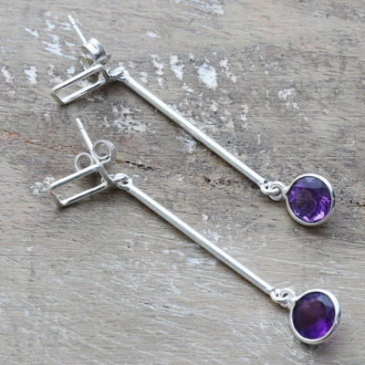 Amethyst dangle earrings, 'Chic Purple' - Sterling Silver Dangle Earrings with Amethyst Made in India