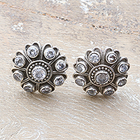 Sterling silver button earrings, 'Charming Clarity'