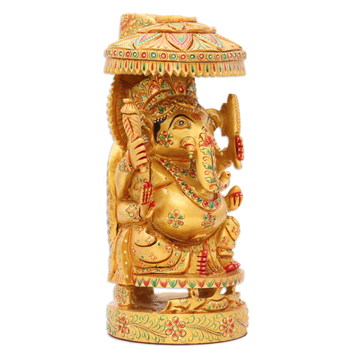 Holzskulptur - Handbemalte traditionelle Ganesha-Skulptur, hergestellt in Indien