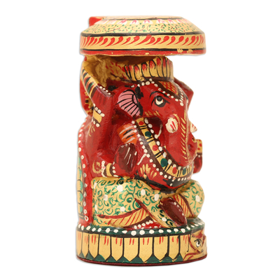 Wood magnet, 'Crimson Ganesha' - Hand-Painted Crimson Ganesha Kadam Wood Magnet