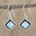 Larimar dangle earrings, 'Peaceful Blue' - Diamond-Shaped Sterling Silver Larimar Dangle Earrings