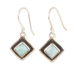 Larimar dangle earrings, 'Peaceful Blue' - Diamond-Shaped Sterling Silver Larimar Dangle Earrings