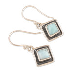 Larimar dangle earrings, 'Peaceful Blue' - Diamond-Shaped Sterling Silver Larimar Dangle Earrings