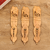Wood bookmarks, 'Royal Giants' (set of 3) - Set of 3 Hand-Carved Elephant Kadam Wood Bookmarks