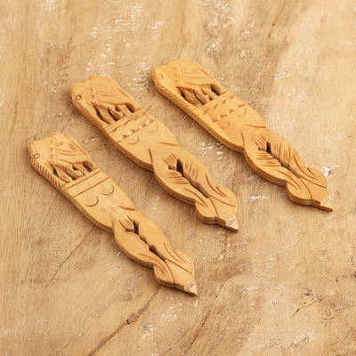Marcadores de madera (juego de 3) - Juego de 3 marcapáginas de madera de Kadam de elefante tallados a mano