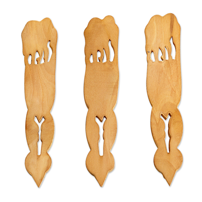 Wood bookmarks, 'Royal Giants' (set of 3) - Set of 3 Hand-Carved Elephant Kadam Wood Bookmarks