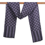 Wool scarf, 'Timeless Lavender' - Handloomed Checkered Wool Scarf in Onyx and Lavender