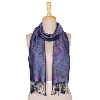 Pañuelo de seda - Pañuelo de seda Paisley tradicional en tonos azules y morados