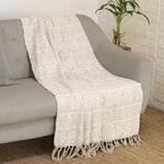 Cotton throw, 'Champagne Snowflakes' - Snowflake-Patterned Champagne and Snow White Cotton Throw