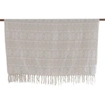 Cotton throw, 'Champagne Snowflakes' - Snowflake-Patterned Champagne and Snow White Cotton Throw