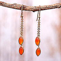 Gold-plated carnelian dangle earrings, 'Sunshine Seeds'