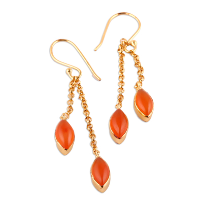 Gold-plated carnelian dangle earrings, 'Sunshine Seeds' - 22k Gold-Plated Dangle Earrings with Natural Carnelian Gems