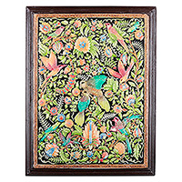 Marble wall art, 'Spring Birds' - Handcrafted Spring-Themed Framed Marble Wall Art from India