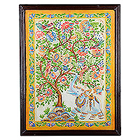 Marble wall art, 'Wondrous Harmony' - Handcrafted Tree and Elephant Marble Wall Art from India