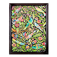 Marble wall art, 'Birds' Chat' - Bird Floral & Leaf-Themed Marble Relief Wall Art from India