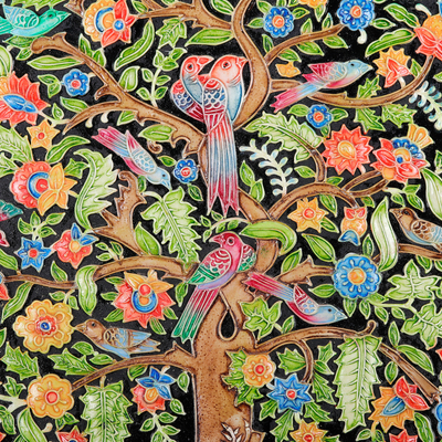 Arte de la pared de mármol - Arte de pared en relieve de mármol con motivo del árbol de la vida de la India