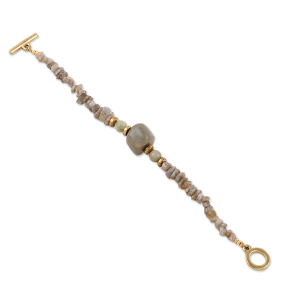 Armband mit Anhänger aus Labradorit und Achatperlen - Handgefertigtes Armband mit Perlenanhänger aus grauem Labradorit und Achat