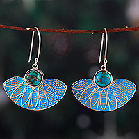 Sterling silver dangle earrings, 'Blue Utopia' - Painted Blue Dangle Earrings with Recon Turquoise Cabochons