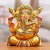 Wood sculpture, 'Ganesha in Lalitasana'