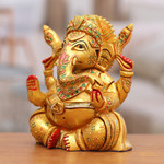 Wood sculpture, 'Ganesha in Lalitasana' - Hand-Painted Traditional Kadam Wood Sculpture of Ganesha
