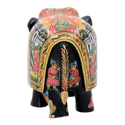 Escultura de madera - Escultura de elefante negro tradicional pintada a mano de la India