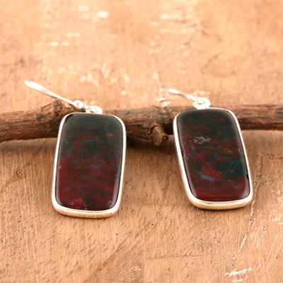 Agate dangle earrings, 'Glamour and Balance' - Agate Cabochon Dangle Earrings with Sterling Silver Hooks