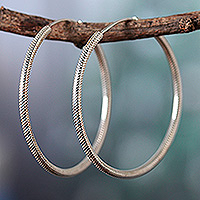 Sterling silver hoop earrings, 'Stylish Loop' - Modern High-Polished Round Sterling Silver Hoop Earrings