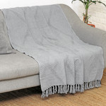Cotton throw, 'Grey Desire' - Diamond-Patterned Cotton Throw in a Solid Grey Hue