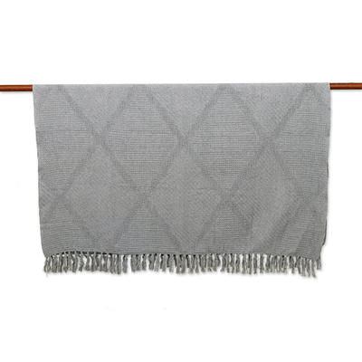 Cotton throw, 'Grey Desire' - Diamond-Patterned Cotton Throw in a Solid Grey Hue