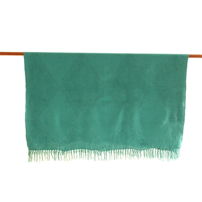 Manta de algodón - Manta de algodón con diseño de rombos en un tono verde azulado sólido